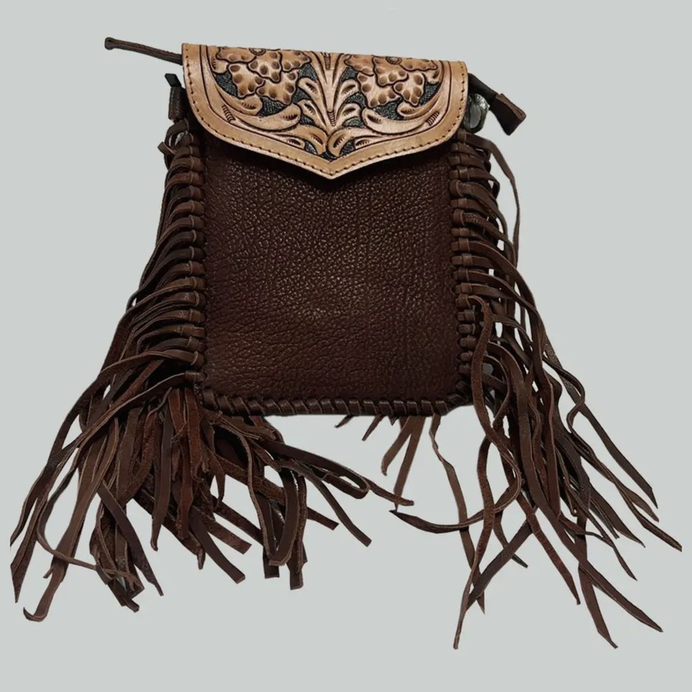 American Darling Dark Brown Leather Crossbody with Fringe